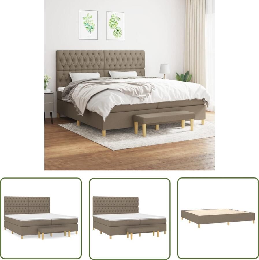 The Living Store Boxspring Bed Taupe 203 x 200 x 118 128 cm Pocketvering Matras Middelharde Ondersteuning Huidvriendelijk Topmatras Boxspring Bed Boxspring Tweepersoonsbed Taupe Bed Pocketed Spring Mattress