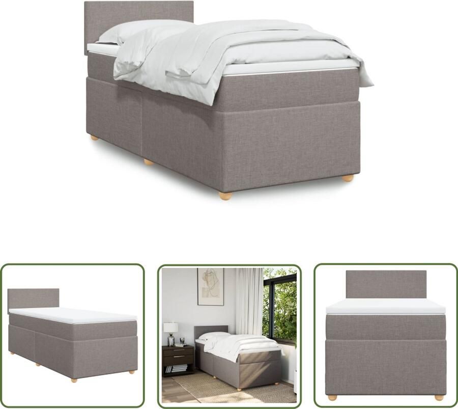 VidaXL Boxspring Bed Boxspring met matras stof taupe 90x190 cm Slaapcomfort Taupecloured Bed Tweepersoonsbed