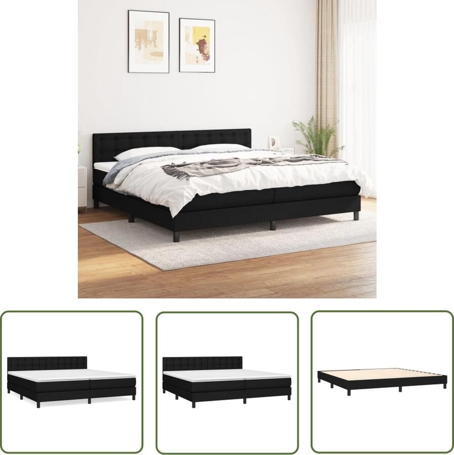 The Living Store Boxspring Bed Zwarte stoffen bekleding 203x200x78 88 cm Verstelbaar hoofdbord Pocketvering matras Middelharde ondersteuning Huidvriendelijk topmatras Inclusief montagehandleiding