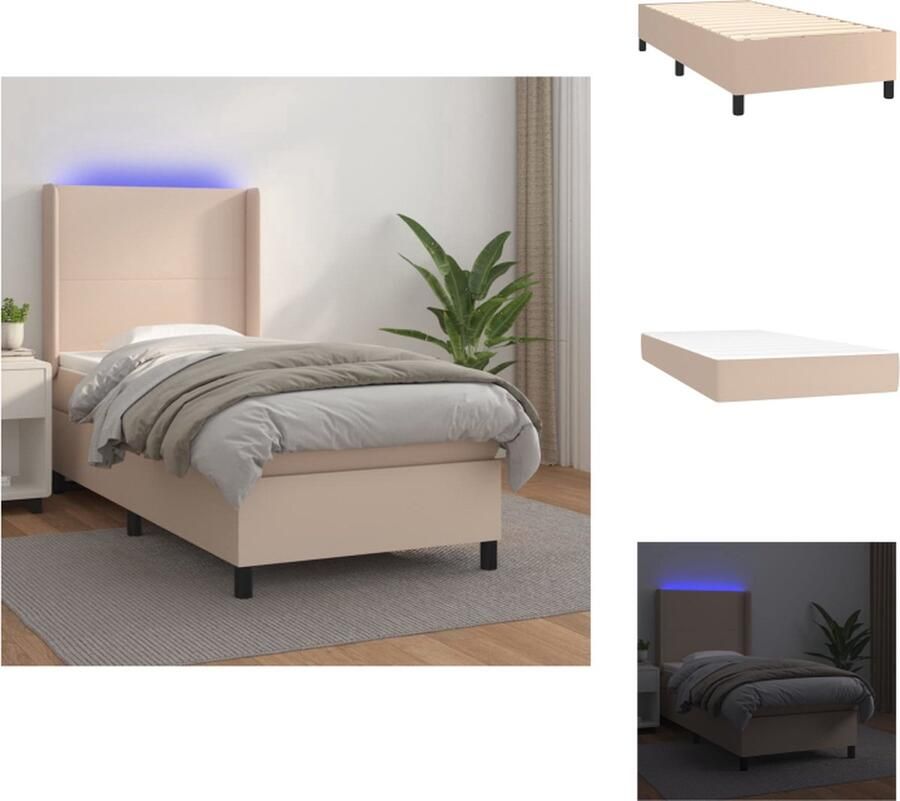 VidaXL Boxspring Bed cappuccino 203x103x118 128 cm LED-verlichting pocketvering matras huidvriendelijk topmatras Bed - Foto 2