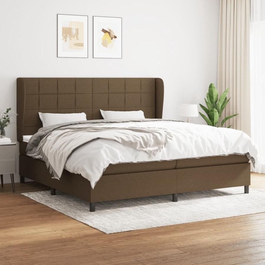 VidaXL Boxspring Bed Donkerbruin 200x200 cm Boxspringbed Boxspring Tweepersoonsbed Donkere Kleuren Lederlook Houten Frame Pocketed Spring Mattress Medium Firm - Foto 2