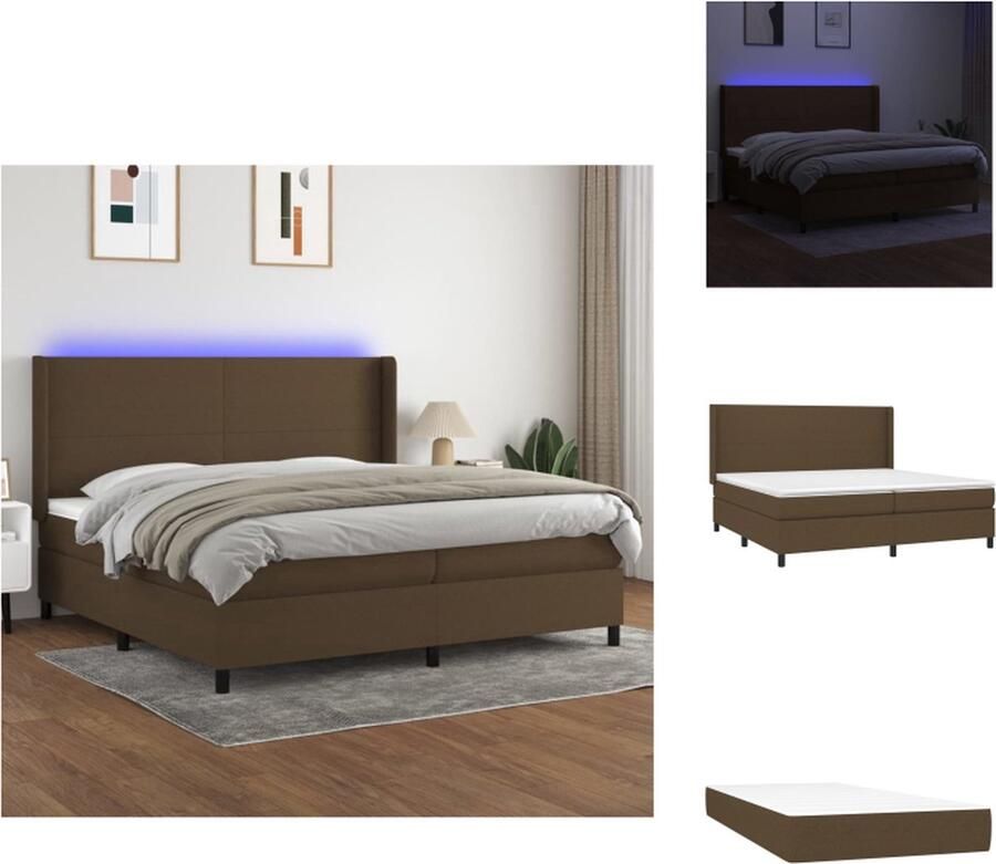 VidaXL Boxspring Bed Donkerbruin 203x203x128 cm Verstelbaar hoofdbord Kleurrijke LED-verlichting Pocketvering matras Huidvriendelijk topmatras Inclusief montagehandleiding Met USB-aansluiting Bed - Foto 4