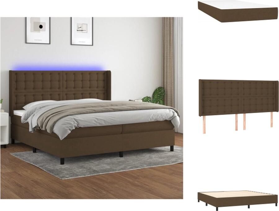 VidaXL Boxspring Bed Donkerbruin 203x203x128 cm Verstelbaar hoofdbord Kleurrijke LED-verlichting Pocketvering matras Huidvriendelijk topmatras Inclusief montagehandleiding Met USB-aansluiting Bed - Foto 9