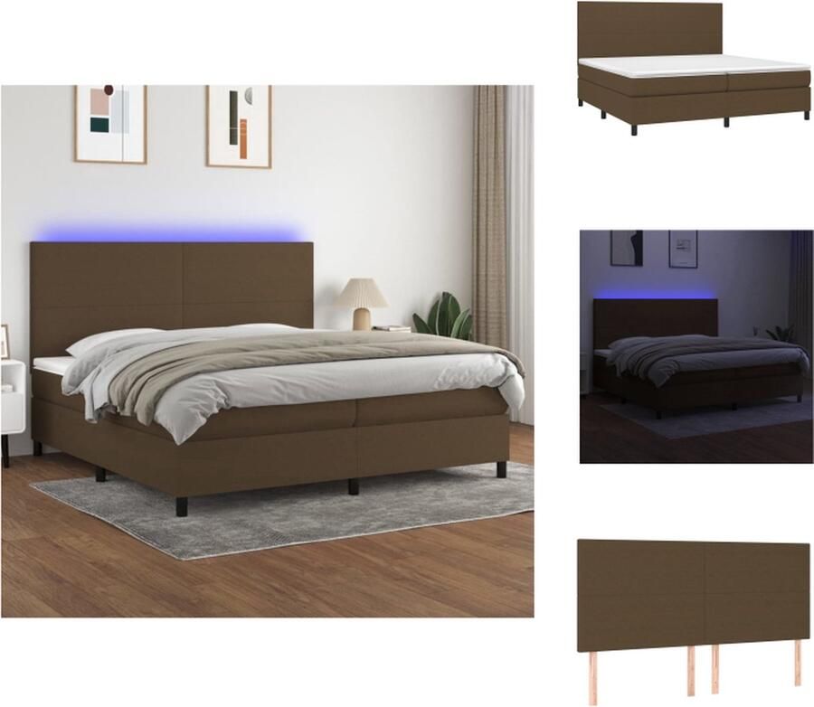 VidaXL Bed Boxspring Donkerbruin 203 x 200 x 118 128 cm Verstelbaar hoofdbord Kleurrijke LED-verlichting Pocketvering matras Huidvriendelijk topmatras Incl montagehandleiding Bed - Foto 5