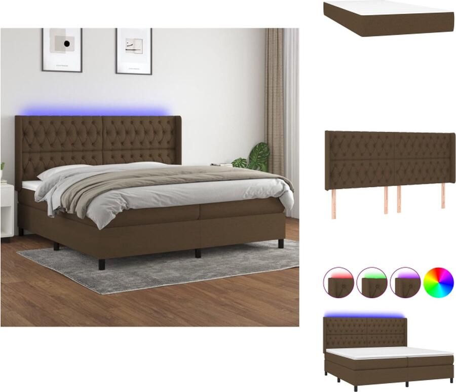 VidaXL Boxspring Bed Donkerbruin 203x203x128 cm Verstelbaar hoofdbord Kleurrijke LED-verlichting Pocketvering matras Huidvriendelijk topmatras Inclusief montagehandleiding Met USB-aansluiting Bed - Foto 6