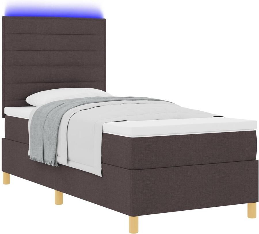 VidaXL Boxspringbed met Matras & LED Donkerbruin 100x200 cm Stof - Foto 2
