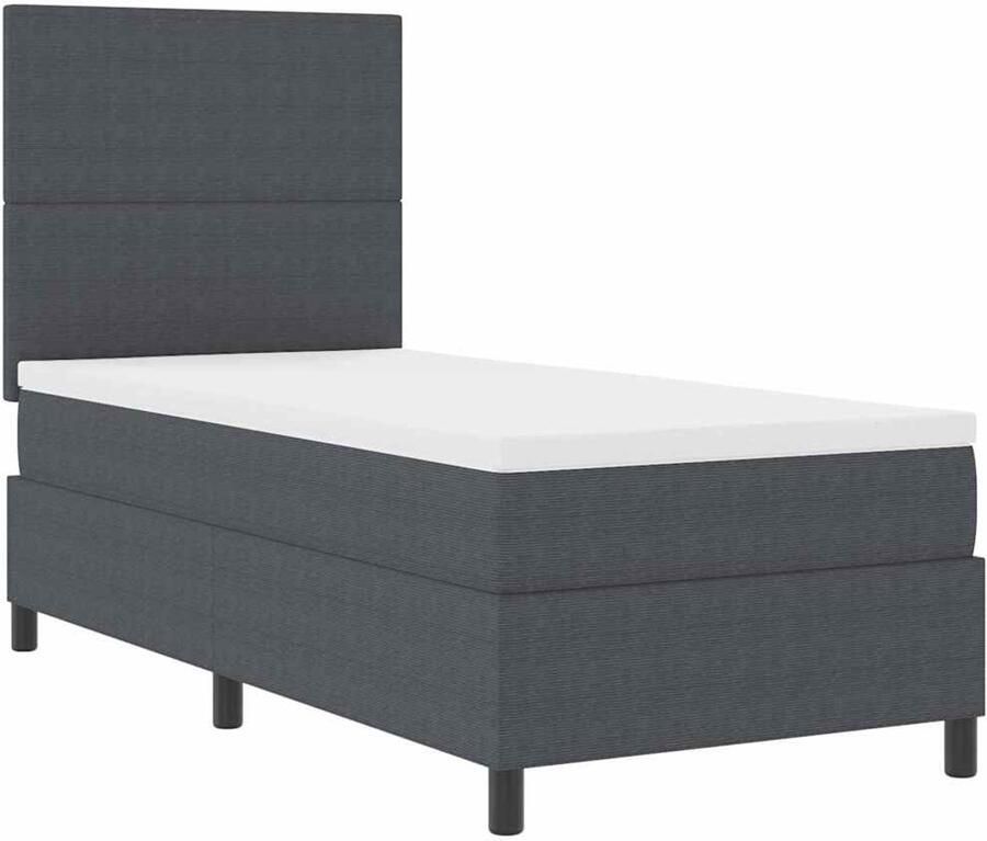 VidaXL Boxspringbed met Matras in Donkergrijs 100 x 200 cm Corduroy Stof - Foto 2