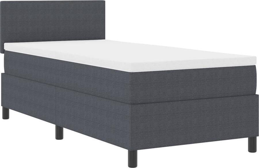 VidaXL Boxspring bed Donkergrijs en Wit 193 x 90 x 88 cm Katoenen stof