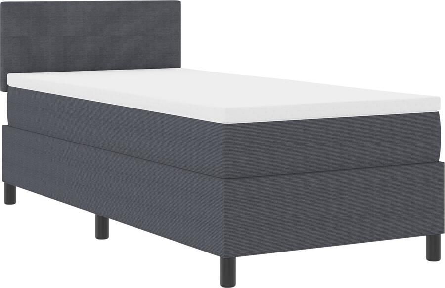 VidaXL Boxspring bed Donkergrijs en Wit 193 x 90 x 88 cm Katoenen stof