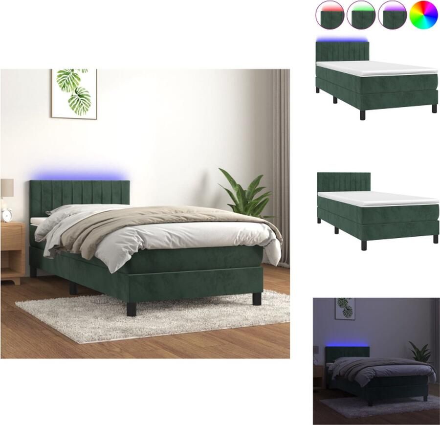 VidaXL Boxspring Bed donkergroen fluweel 203x80x78 88 cm verstelbaar hoofdbord kleurrijke LED-verlichting pocketvering matras huidvriendelijk topmatras Bed - Foto 4