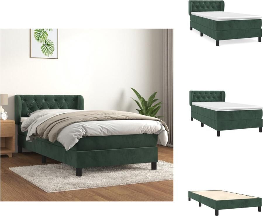 VidaXL Boxspringbed Fluwelen bedframe Pocketvering matras Huidvriendelijke topmatras Donkergroen 203 x 83 x 78 88 cm Geleverd met montagehandleiding Bed - Foto 3