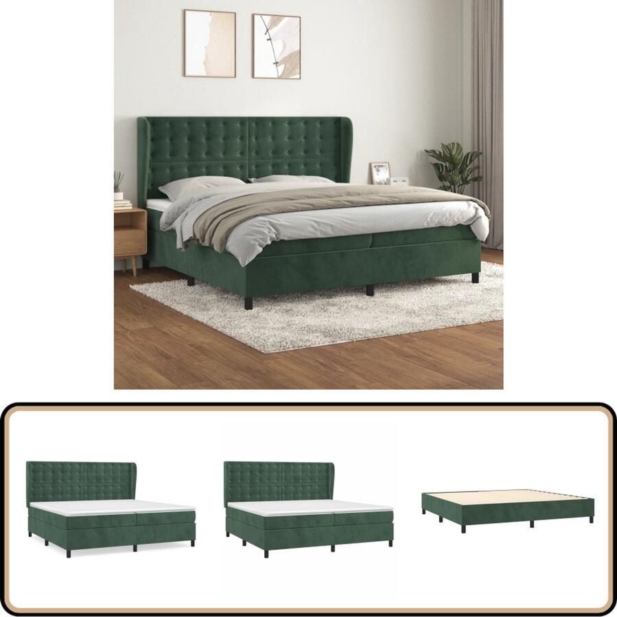 VidaXL Boxspring Bed Fluweel Groen 200x200 cm Boxspringbed Fluweel Bed Donkere Groene Bed Tweepersoons Bed King Size Bed
