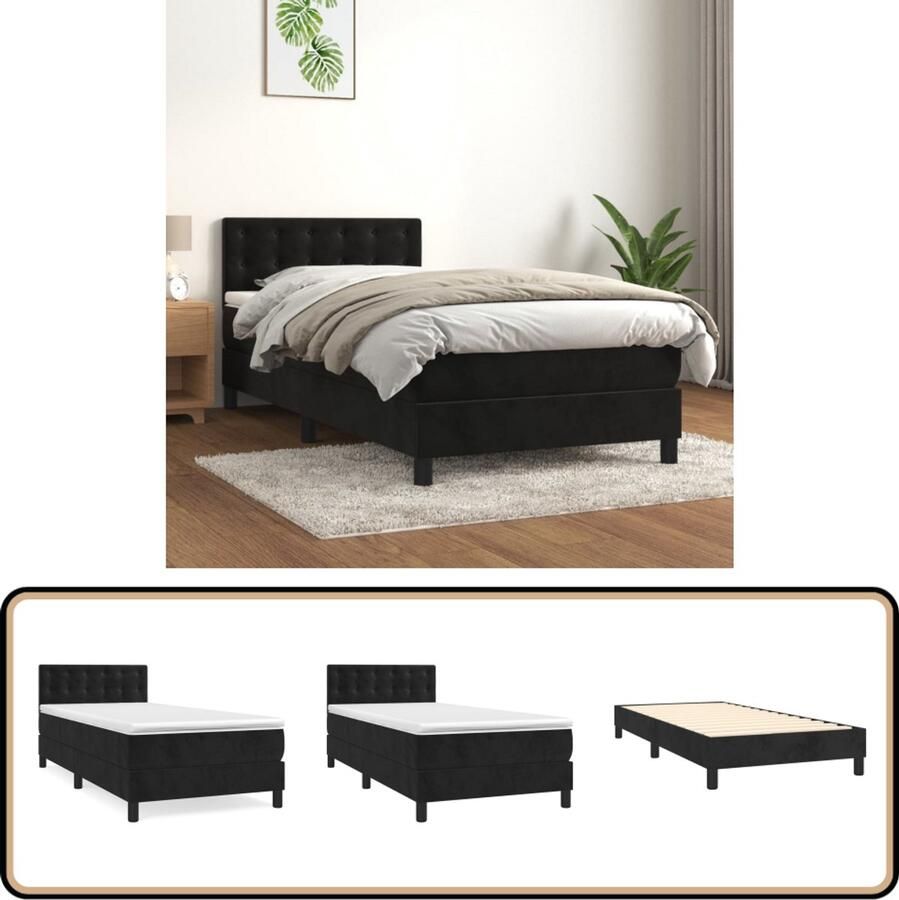 VidaXL Boxspring Bed Fluweel Zwart 100x200 cm Boxspringbed Velvet Bed Tweepersoonsbed Slaapcomfort Luxe Bed Zwarte Boxspring