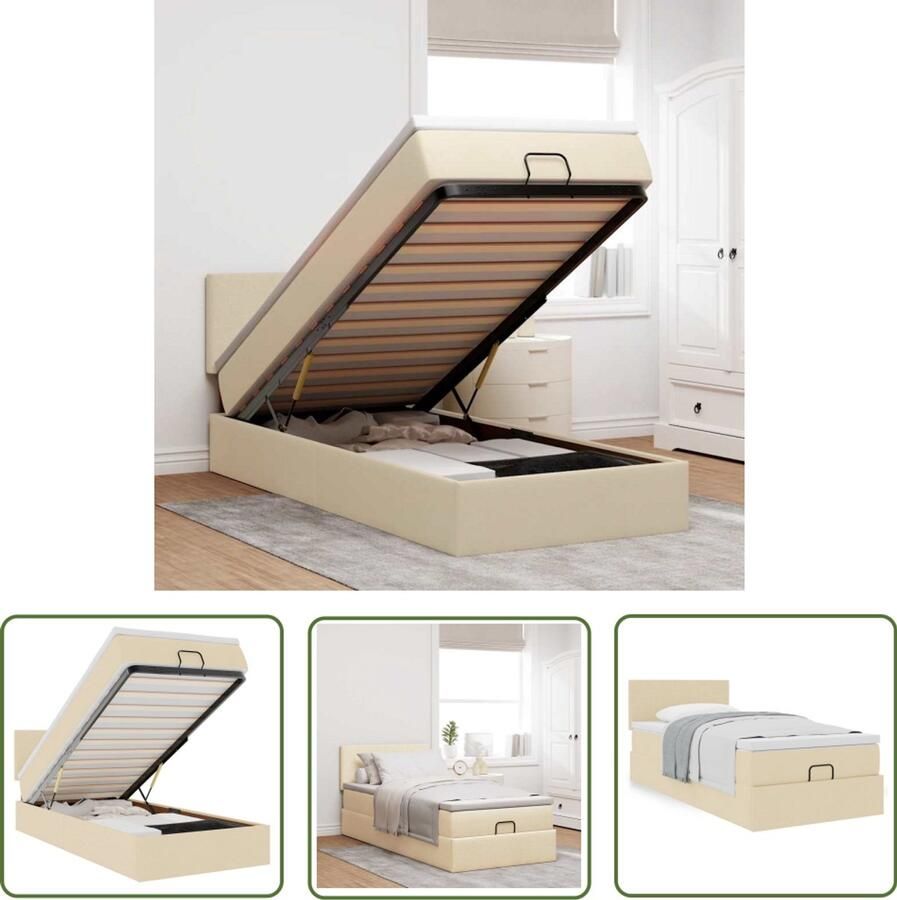 VidaXL Boxspring Bed Frame Bed met matras 100x200 cm stof crèmekleurig Slaapcomfort Slaapbank Tweepersoonsbed
