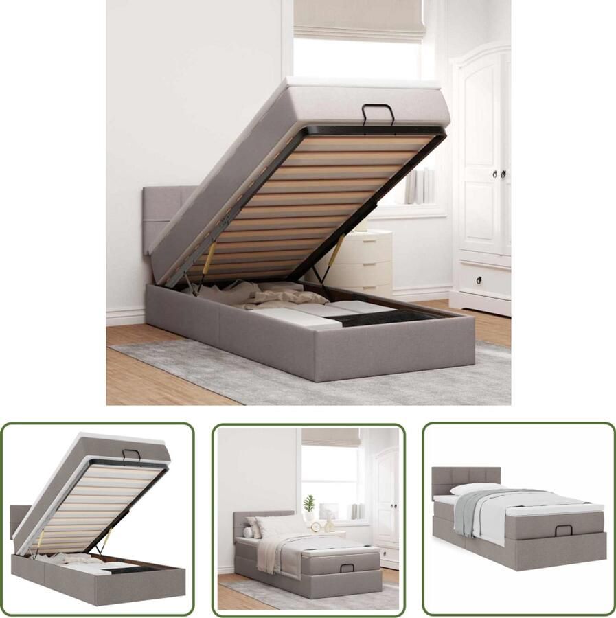 VidaXL Boxspring Bed Frame Bed met matras 100x200 cm stof taupe Slaapcomfort Pocketvering Matras
