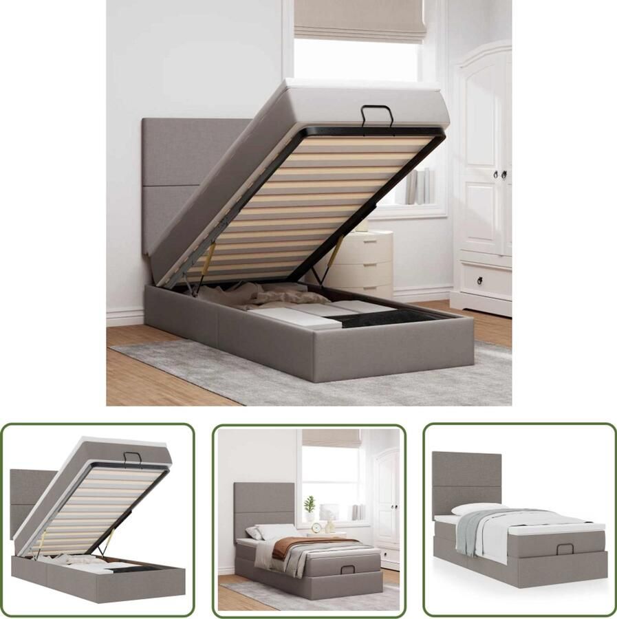 VidaXL Boxspring Bed Frame Bed met matras 100x200 cm stof taupe Tweepersoonsbed Slaapcomfort Pocketveringmatras
