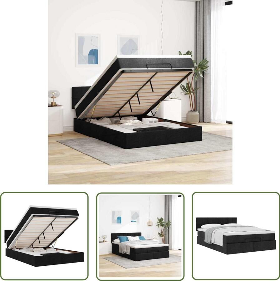 VidaXL Bed met matras 140x190 cm stof zwart Bed Frame Boxspring Slaapcomfort Slaapbank Tweepersoonsbed