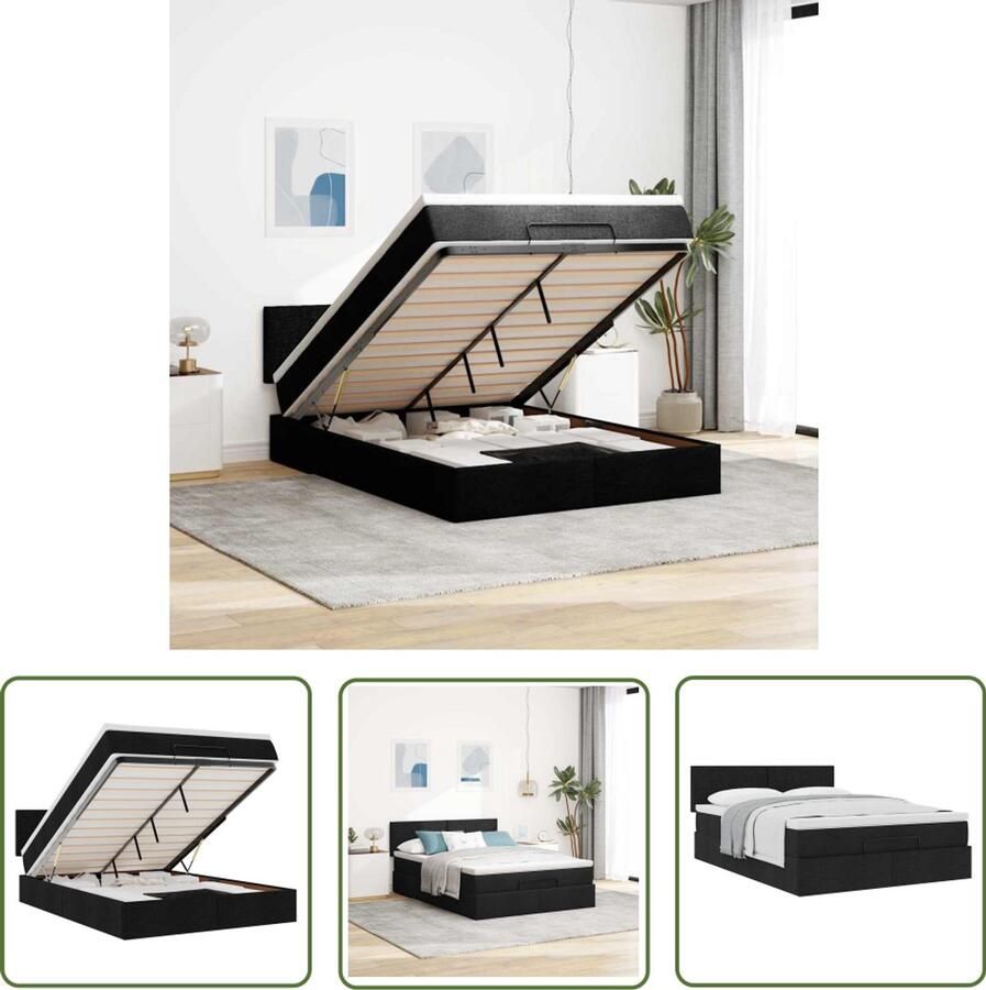 VidaXL Boxspring Bed Frame Bed met matras 140x190 cm stof zwart Tweepersoonsbed Stapelbaar Bed Opbergbed