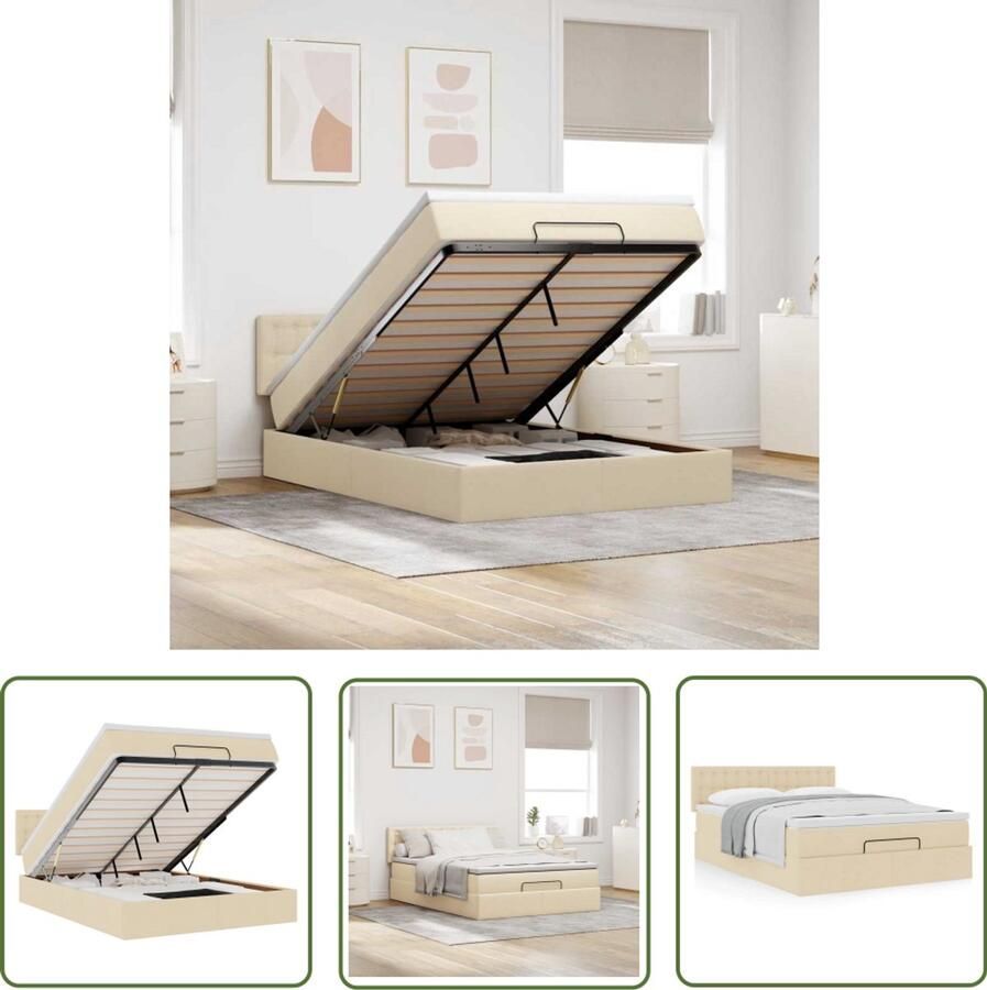 VidaXL Boxspring Bed Frame Bed met matras 140x200 cm stof crèmekleurig Slaapcomfort Matras Kruipruimte
