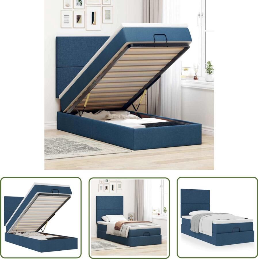 VidaXL Boxspring Bed Frame Bed met matras 90x200 cm stof blauw Slaapcomfort Tweepersoonsbed Stapelbaar Bed
