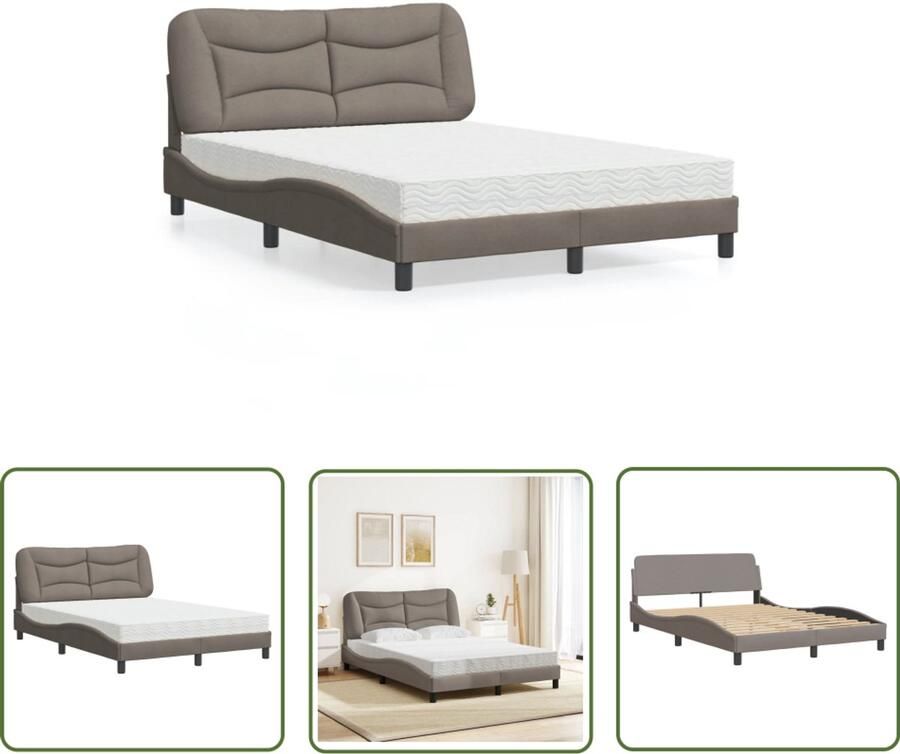 VidaXL Boxspring Bed Frame Bed met matras Hvar stof taupe 120x200 cm Tweepersoonsbed Slaapcomfort Taupecleur