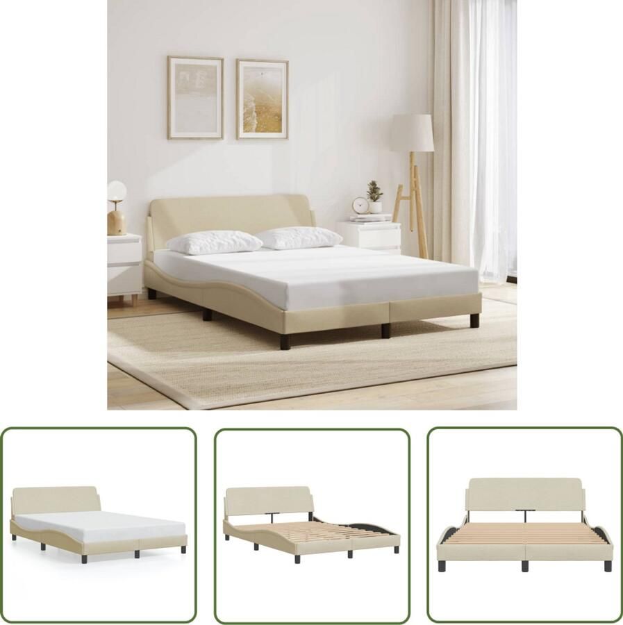 VidaXL Bedframe Dover 120x200 cm stof crèmekleurig Bed Frame Boxspring Tweepersoonsbed Creme Kleur Stoffen Bed