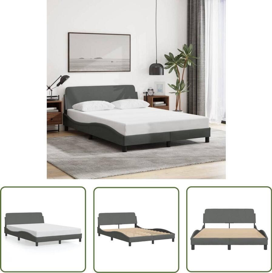 VidaXL Boxspring Bed Frame Bedframe Dover 120x200 cm stof donkergrijs Tweepersoonsbed Donkere Kleuren Stoffen Bed