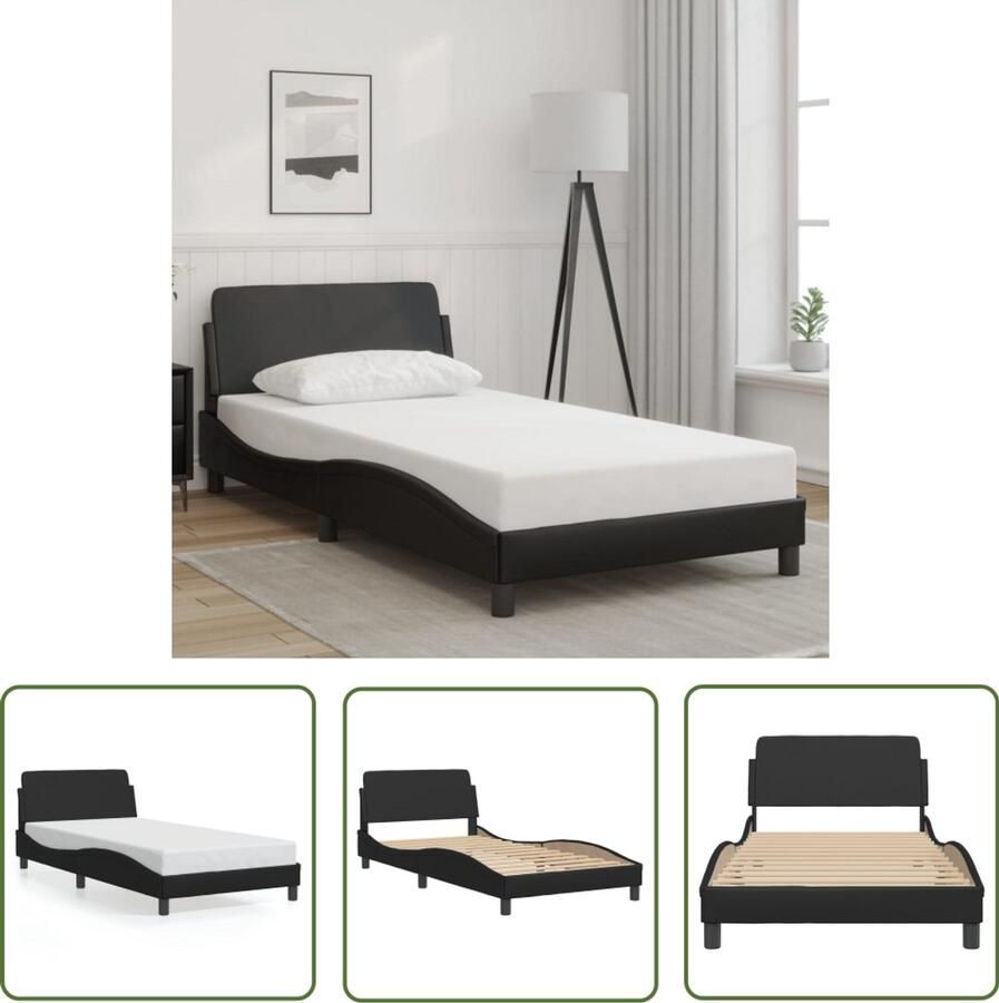 VidaXL Bedframe Dover kunstleer zwart 100x200 cm Bed Frame Boxspring Hoofdbord Kunstleder Modern Bed