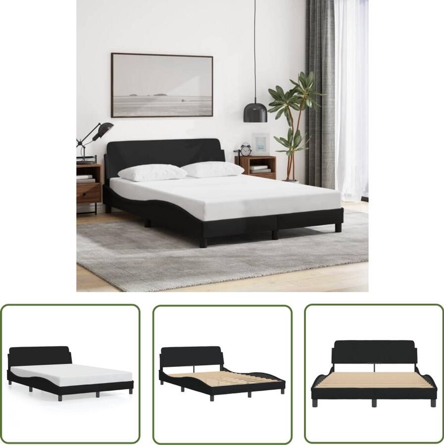 VidaXL Bedframe Dover stof zwart 140x190 cm Bed Frame Boxspring Tweepersoonsbed Zwarte Bedbank Stoffen Bedframe