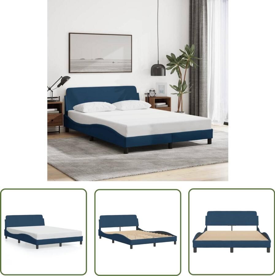 VidaXL Bedframe met hoofdeinde Dover 140x190 cm stof blauw Bed Frame Boxspring Hoofdeinde Tweepersoonsbed Blauwe Bed