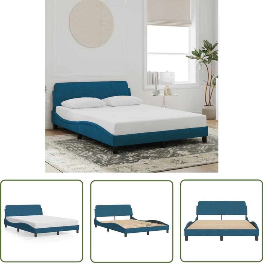 VidaXL Bedframe met hoofdeinde Dover fluweel blauw 120x200 cm Bed Frame Boxspring Tweepersoonsbed Fluweel Bed Blauwdruk Bed