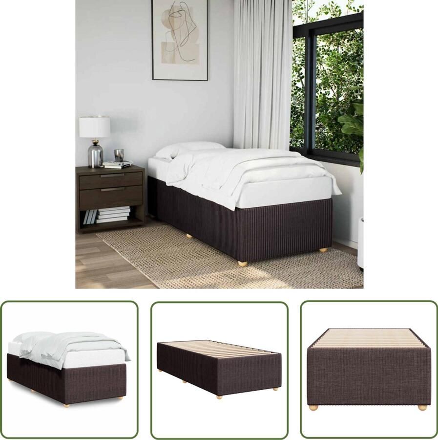 VidaXL Boxspring Bed Frame Bedframe zonder matras 100x200 cm stof donkerbruin Tweepersoonsbed Slaapcomfort Houten Bed