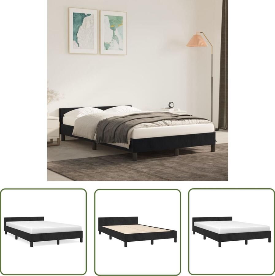The Living Store Bedframe met fluwelen hoofdeinde 193 x 126 x 50 cm Zwarte kleur Bed Frame Boxspring Tweepersoonsbed Velvet Bed Zwarte Bedbank