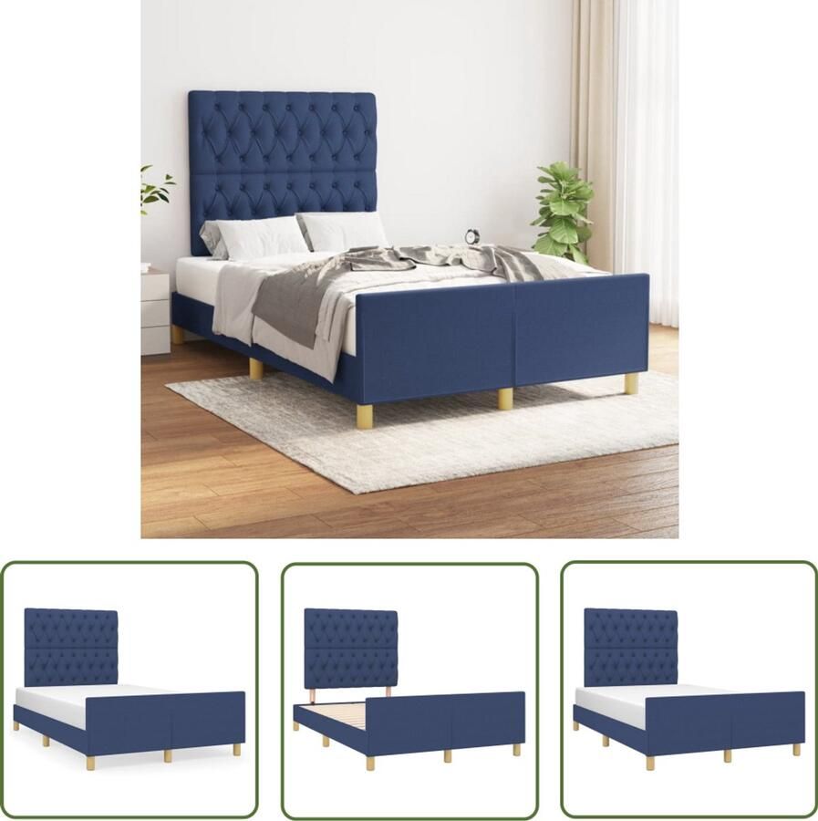 VidaXL Boxspring Bed Frame Bedframe zonder matras 120x190 cm stof blauw Tweepersoonsbed Slaapcomfort Hoofdbord