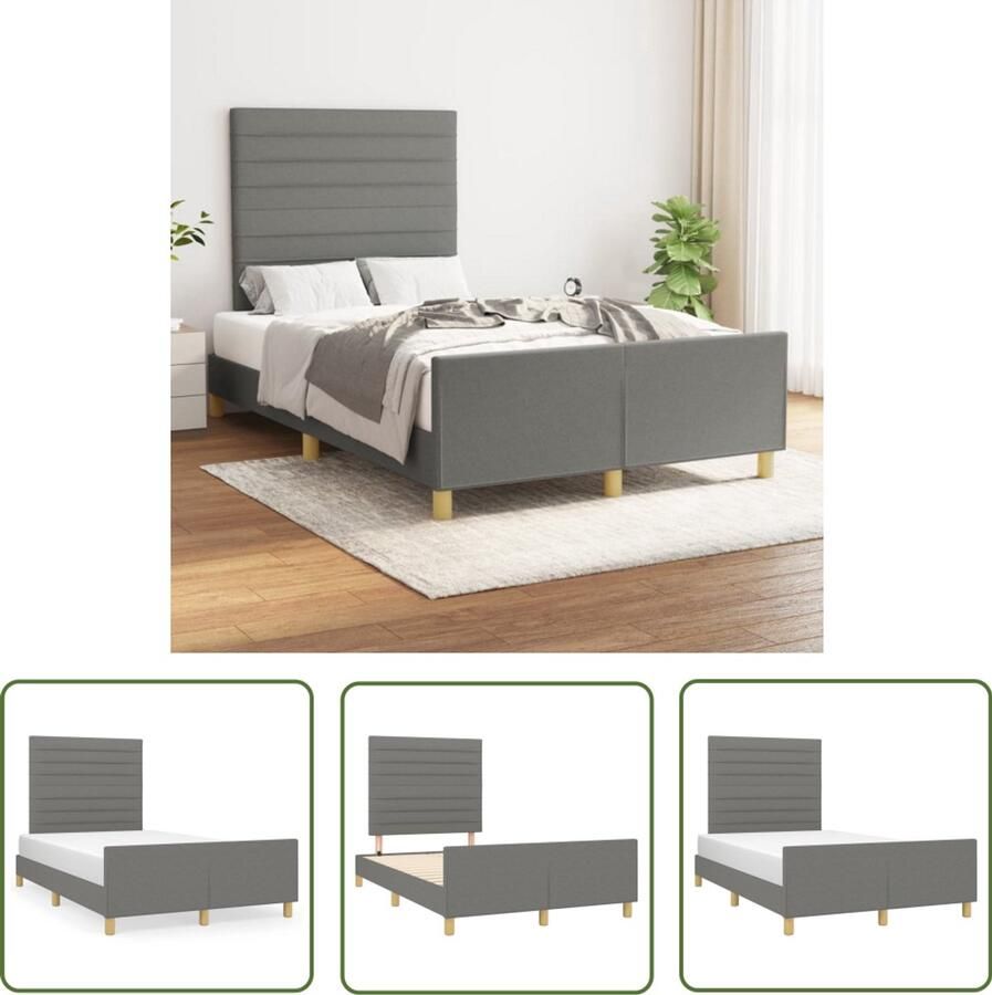 VidaXL Boxspring Bed Frame Bedframe zonder matras 120x190 cm stof donkergrijs Tweepersoonsbed Donkere Kleuren Grijs
