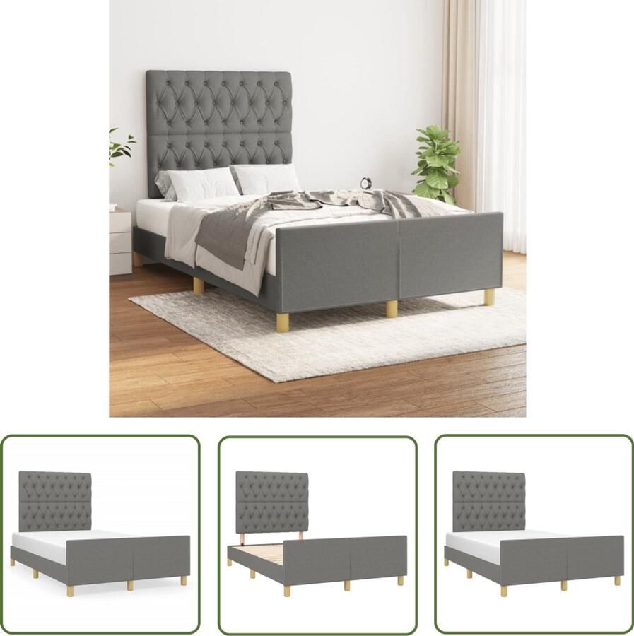 VidaXL Boxspring Bed Frame Bedframe zonder matras 120x190 cm stof donkergrijs Tweepersoonsbed Donkere Kleuren Stoffen Bed
