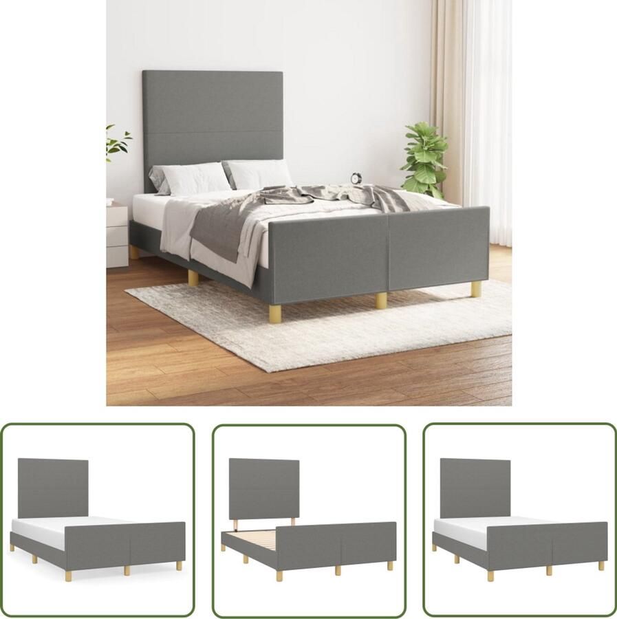 VidaXL Boxspring Bed Frame Bedframe zonder matras 120x190 cm stof donkergrijs Tweepersoonsbed Donkere Kleuren Grijs Bed