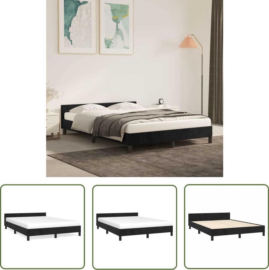 The Living Store Bedframe Zacht Fluweel Zwart 193 x 143 x 50 cm Stabiele poten Inclusief montagehandleiding Geschikt voor matras 140 x 190 cm Bed Frame Boxspring Tweepersoons Bed Velvet Bed Zwarte Bed