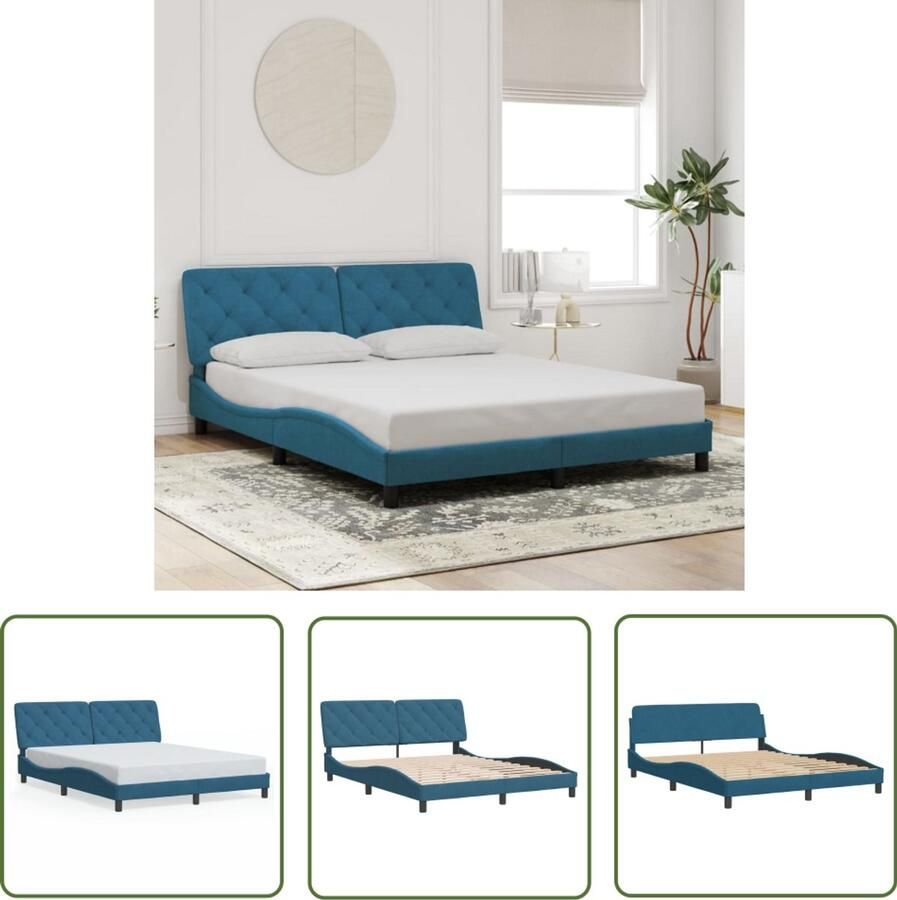 VidaXL Boxspring Bed Frame Bedframe zonder matras fluweel blauw 160x200 cm Tweepersoonsbed Slaapcomfort Hoofdbord