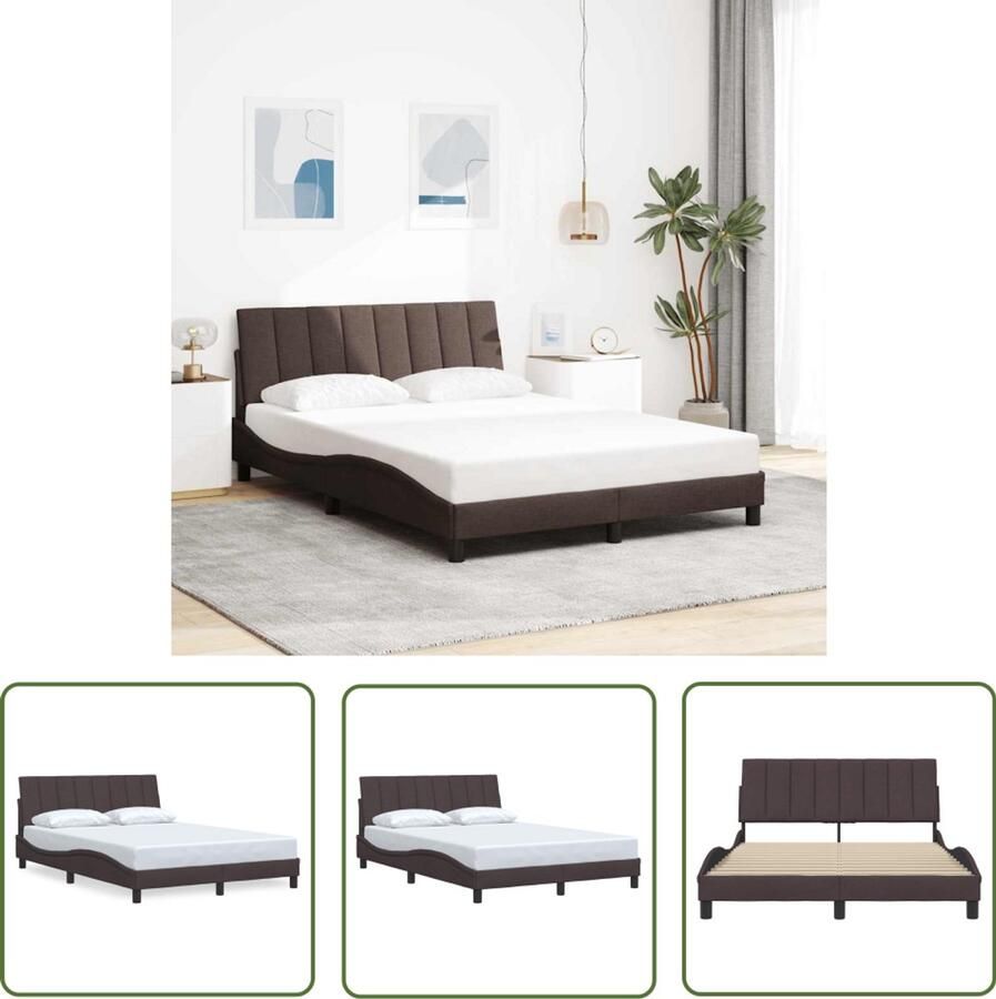 VidaXL Boxspring Bed Frame Bedframe zonder matras Hanko 120x200 cm stof donkerbruin Tweepersoonsbed Houten Bed Stoffen Bed