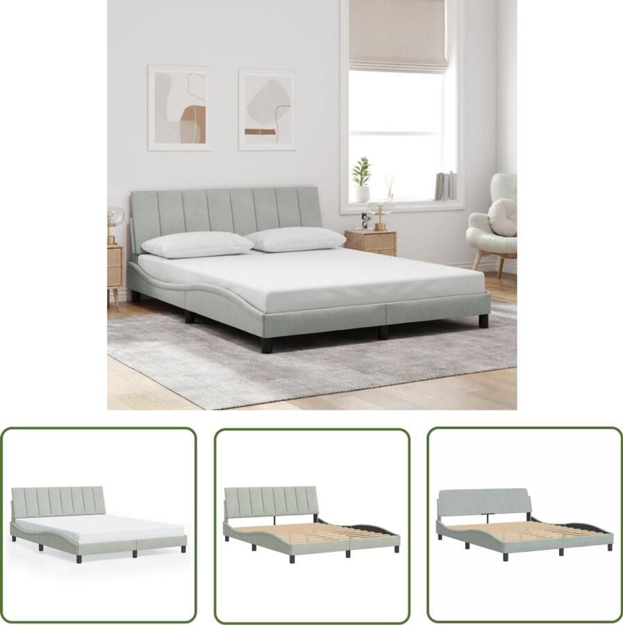 VidaXL Boxspring Bed Frame Bedframe zonder matras Hanko 160x200 cm fluweel lichtgrijs Tweepersoonsbed Slaapcomfort Hoofdbord