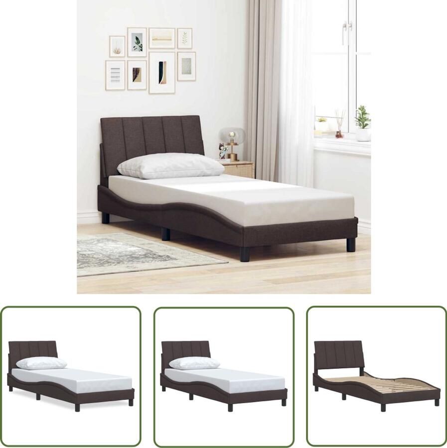 VidaXL Boxspring Bed Frame Bedframe zonder matras Hanko 90x200 cm stof donkerbruin Tweepersoonsbed Slaapcomfort Slaapkamers