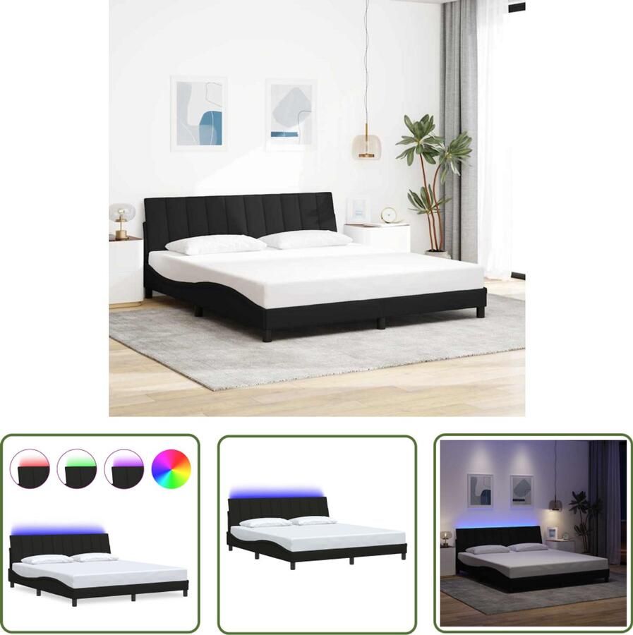 VidaXL Boxspring Bed Frame Bedframe zonder matras Hanko stof zwart 180x200 cm Hoofdkussens Led Verlichting Slaapkamer Decoratie