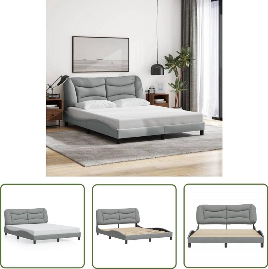 VidaXL Boxspring Bed Frame Bedframe zonder matras Hvar stof lichtgrijs 160x200 cm Tweepersoonsbed Slaapcomfort Hoofdbord