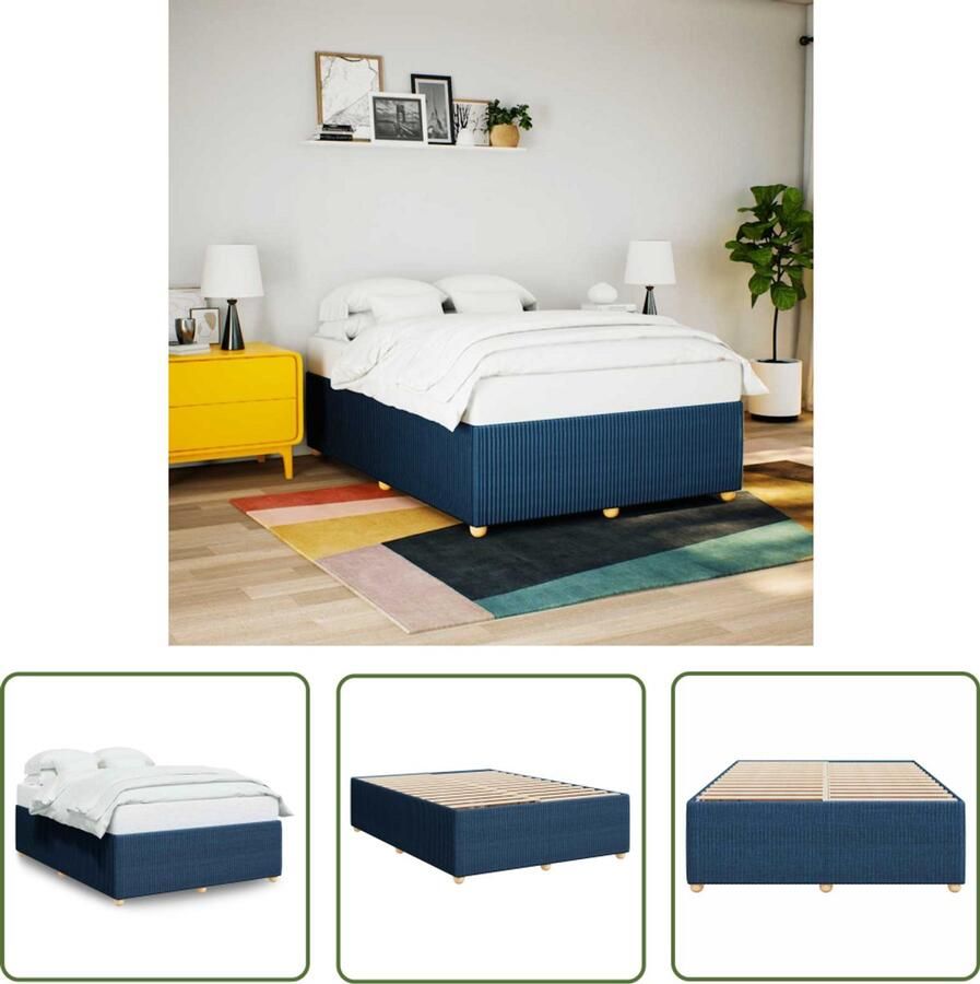 VidaXL Bedframe zonder matras stof blauw 160x200 cm Bed Frame Boxspring Tweepersoonsbed Slaapcomfort Houten Bed