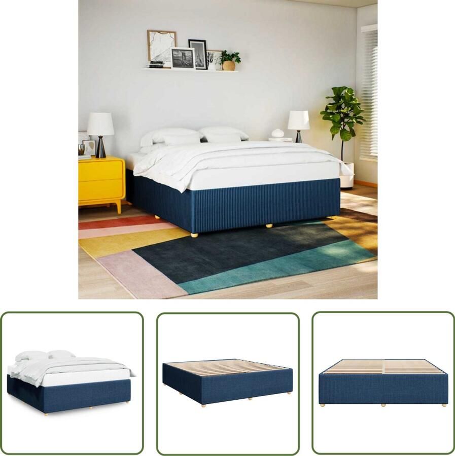 VidaXL Boxspring Bed Frame Bedframe zonder matras stof blauw 180x200 cm Tweepersoonsbed Slaapcomfort Houten Bed