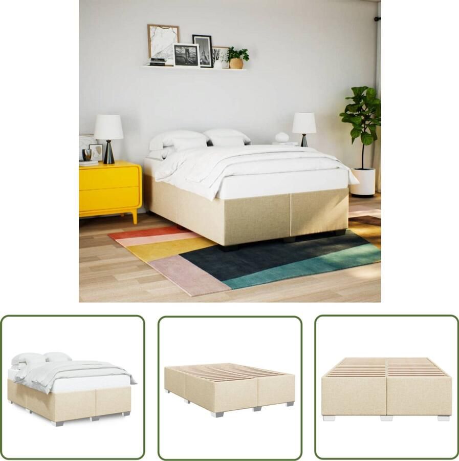 VidaXL Boxspring Bed Frame Bedframe zonder matras stof crèmekleurig 160x200 cm Tweepersoonsbed Slaapcomfort Slaapkamers