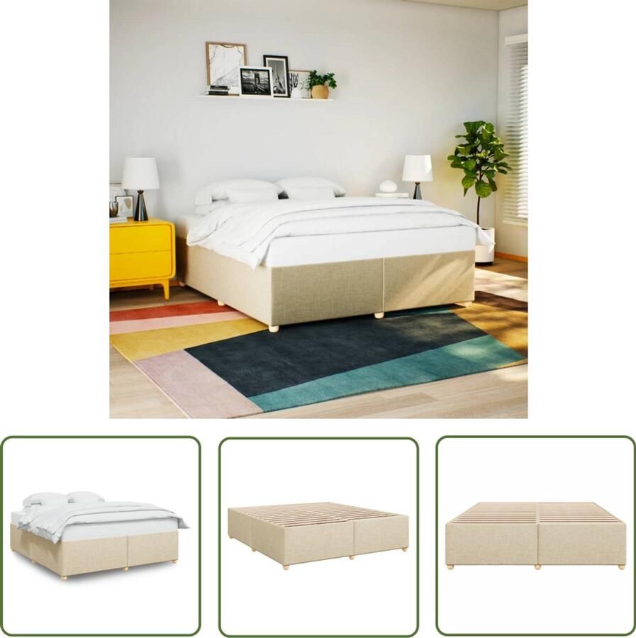 VidaXL Boxspring Bed Frame Bedframe zonder matras stof crèmekleurig 200x200 cm Tweepersoonsbed Creme Kleur Houten Bed