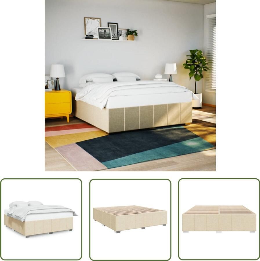 VidaXL Boxspring Bed Frame Bedframe zonder matras stof crèmekleurig 200x200 cm Tweepersoonsbed Slaapcomfort Slaapkamers