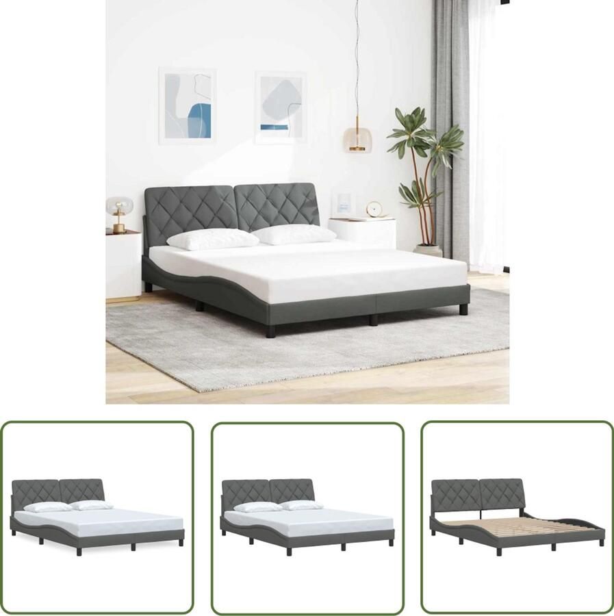 VidaXL Boxspring Bed Frame Bedframe zonder matras stof donkergrijs 160x200 cm Tweepersoonsbed Donkere Kleuren Slaapcomfort